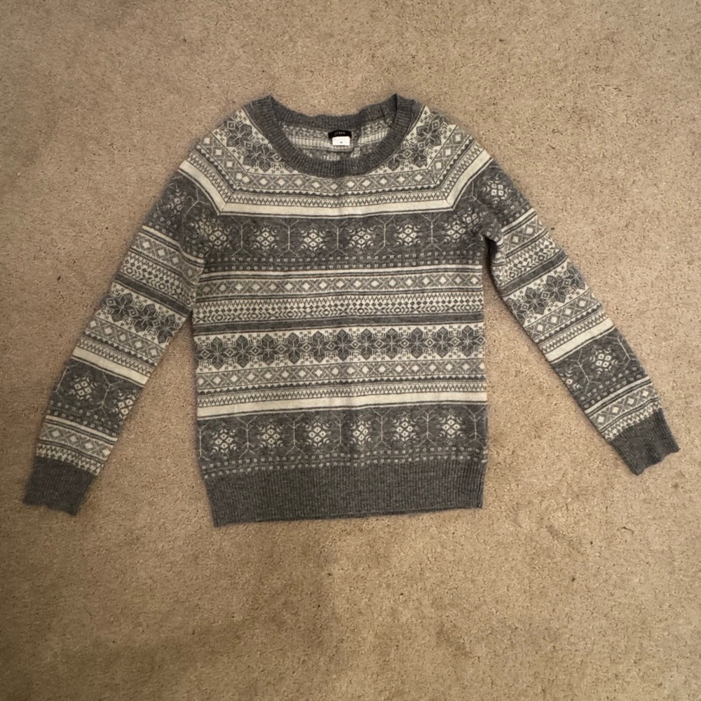 J.Crew Gray Fair Isle Cashmere Blend Sweater